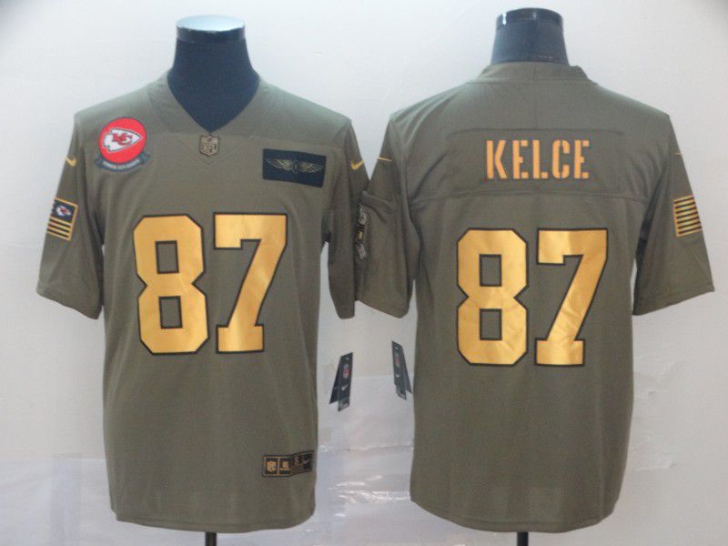 Men Kansas City Chiefs #87 Kelce green Nike Olive Salute To Service Limited NFL Jersey